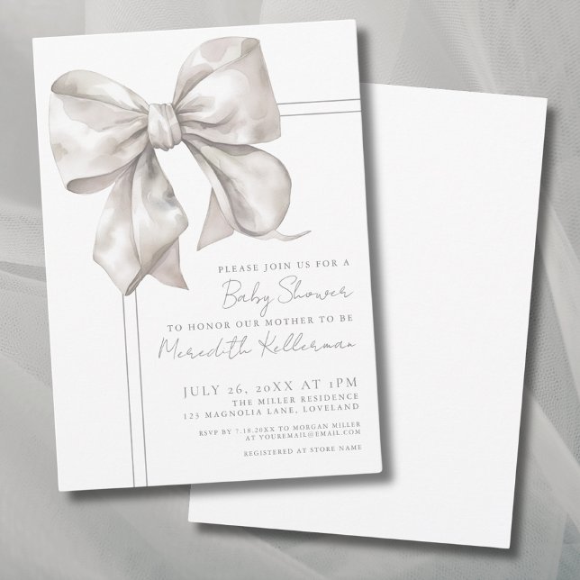 Enkel Elegant Båge Bebisens Första Fest Inbjudningar (Simple Elegant Bow Baby Shower Invitation)