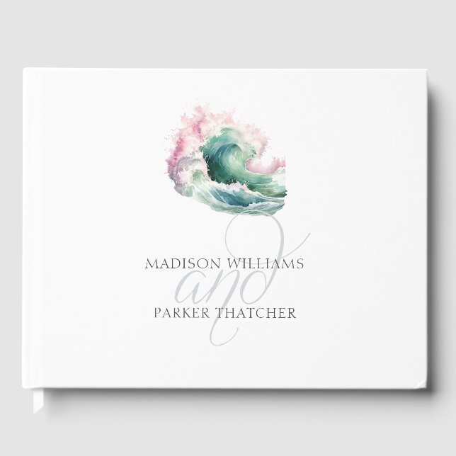 Enkel Elegant Beach Wedding Wave Gästböcker (Framsida)