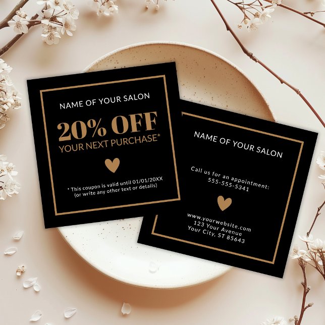 Enkel Elegant Beauty Salon Black Guld-kupong Rabattkort (Simple Elegant Beauty Salon Black Gold Coupon)