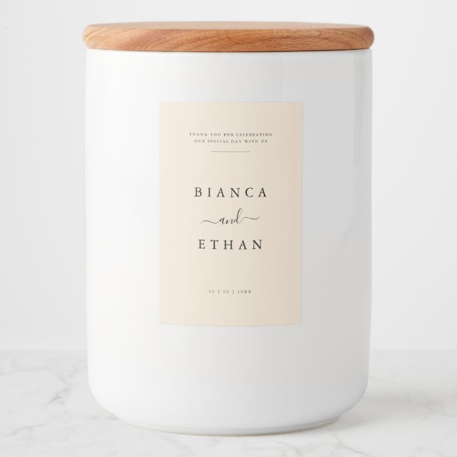 Enkel Elegant Beige och Svarta Bröllop Mat Etikett (Framsida)