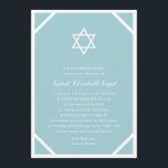 Enkel Elegant blå Bat mitzvah Inbjudningar<br><div class="desc">Den här enkla,  tidlösa Bat mitzvah inbjudan innehåller en vit stjärna av David,  blå bakgrund och ett unikt ram. Ytterligare information och/eller foton kan vid behov läggas till på kortets baksida.</div>