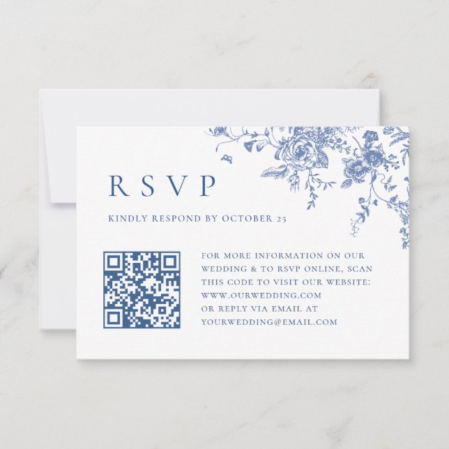 Enkel Elegant, blå Fransk Garden Wedding QR-kod OSA Kort (Framsida)
