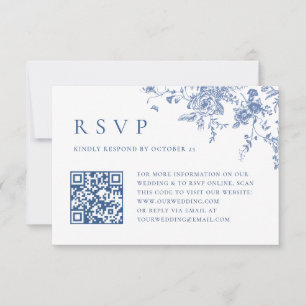 Enkel Elegant, blå Fransk Garden Wedding QR-kod OSA Kort