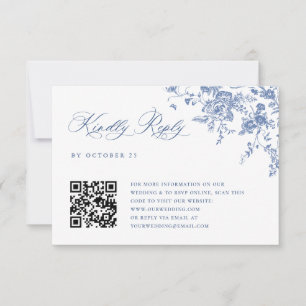 Enkel Elegant, blå Fransk Garden Wedding QR-kod OSA Kort