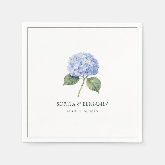 Enkel Elegant Blå Hortensia Bröllopskort Pappersservett (Framsidan)