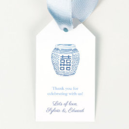 Enkel Elegant blå och vit Möhippa Presentetikett