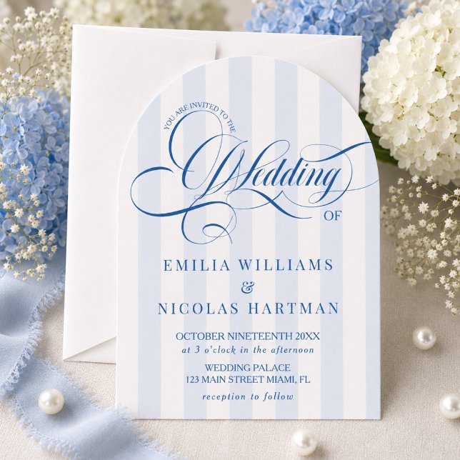 Enkel Elegant Blå Randig Bröllopsinbjudan Inbjudningar (Skapare uppladdad)