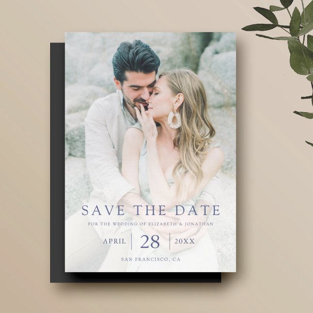 Enkel Elegant blå text Spara datumfoto Magnetisk Inbjudningskort (Skapare uppladdad)