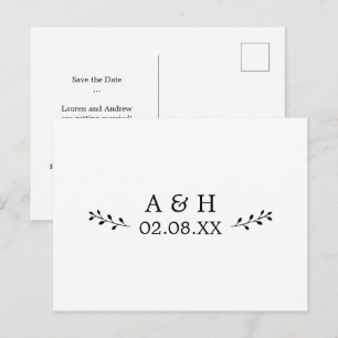 Enkel Elegant Bladmönster Monogram Spara Datum Vykort