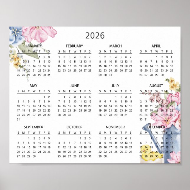 Enkel Elegant Blommig Botanisk 2026 Kalender |  Poster (Framsidan)
