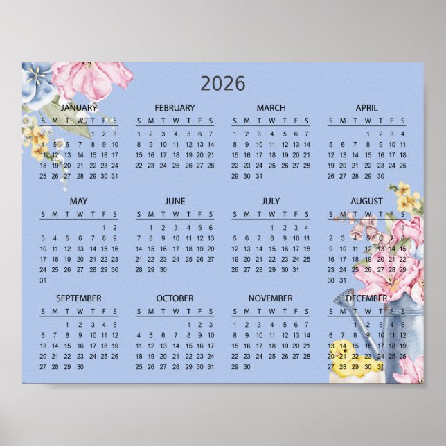 Enkel Elegant Blommig Botanisk 2026 Kalender |  Poster (Framsidan)