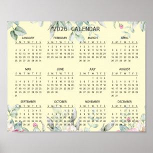 Enkel Elegant Blommig Botanisk 2026 Kalender Poster
