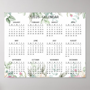Enkel Elegant Blommig Botanisk 2026 Kalender Poster