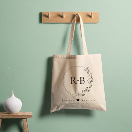 Enkel Elegant Blommig Krans Bröllopsmonogram Tygkasse