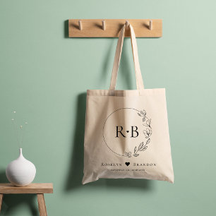 Enkel Elegant Blommig Krans Bröllopsmonogram Tygkasse