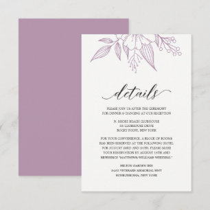 Enkel Elegant Blommigt Bröllop Lavender Lila Tilläggskort