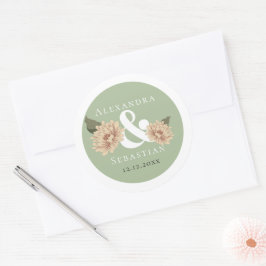 Enkel Elegant Blommigt Bröllop Runt Klistermärke