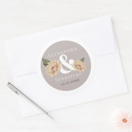 Enkel Elegant Blommigt Bröllop Runt Klistermärke