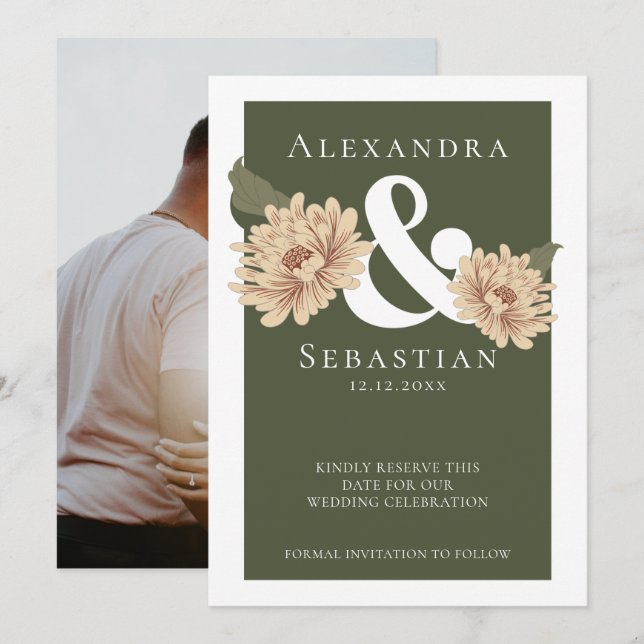 Enkel Elegant Blommigt Bröllop spara datum Datumet (Fram/baksida)