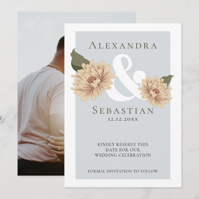 Enkel Elegant Blommigt Bröllop spara datum Datumet (Fram/baksida)