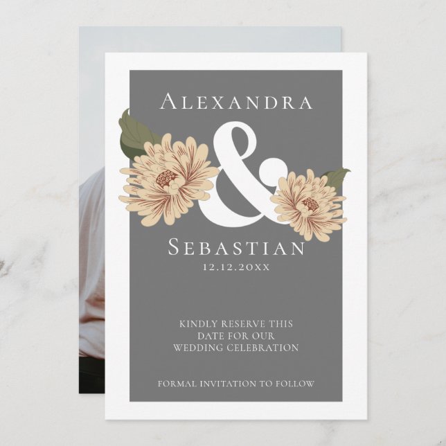 Enkel Elegant Blommigt Bröllop spara datum Spara Datumet (Fram/baksida)