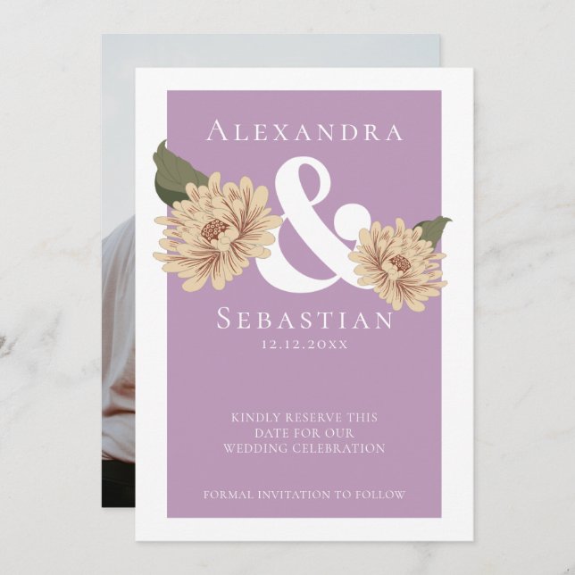Enkel Elegant Blommigt Bröllop spara datum Spara Datumet (Fram/baksida)