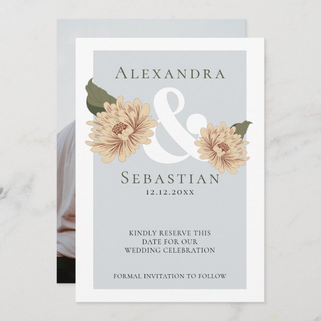 Enkel Elegant Blommigt Bröllop spara datum Spara Datumet (Fram/baksida)