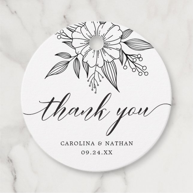 Enkel Elegant Blommigt Bröllop Tack Black Gåvor Etiketter (Framsida)