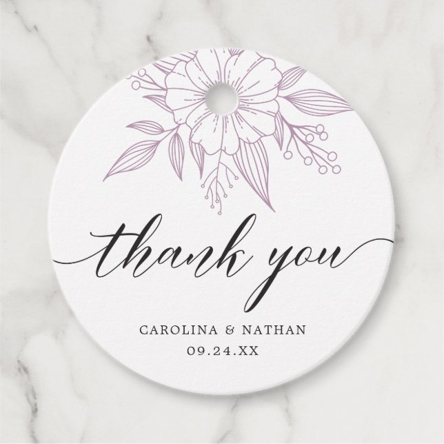 Enkel Elegant Blommigt Bröllop Tack Lavender Gåvor Etiketter (Framsida)