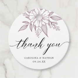 Enkel Elegant Blommigt Bröllop Tack Mauve Gåvor Etiketter