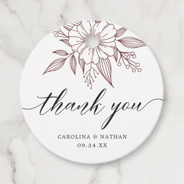 Enkel Elegant Blommigt Bröllop Tack Red Gåvor Etiketter (Framsida)