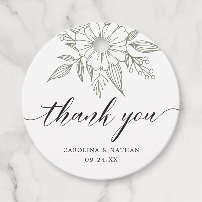 Enkel Elegant Blommigt Bröllop Tack Sage Gåvor Etiketter (Framsida)