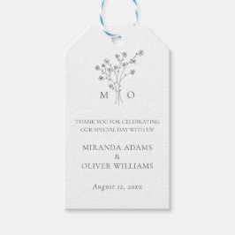 Enkel elegant blommigt buquet minimalistisk bröllo presentetikett