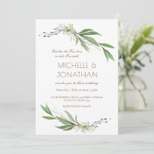 Enkel Elegant Blommigt Greenery Christian Bröllop Inbjudningar