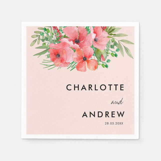 Enkel, elegant, blommor pappersservett (Framsidan)