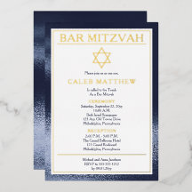 Enkel Elegant Blue Gradient Pub Mitzvah - Guld