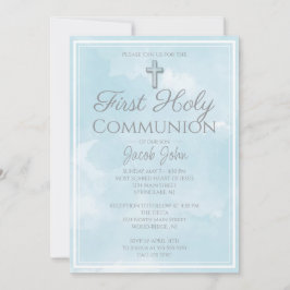 Enkel Elegant Blue Marble First Heliga Communion Inbjudningar