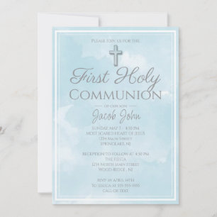 Enkel Elegant Blue Marble First Heliga Communion Inbjudningar