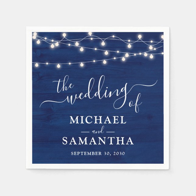 Enkel Elegant Blue Wood Rustic Bröllop Pappersservett (Framsidan)