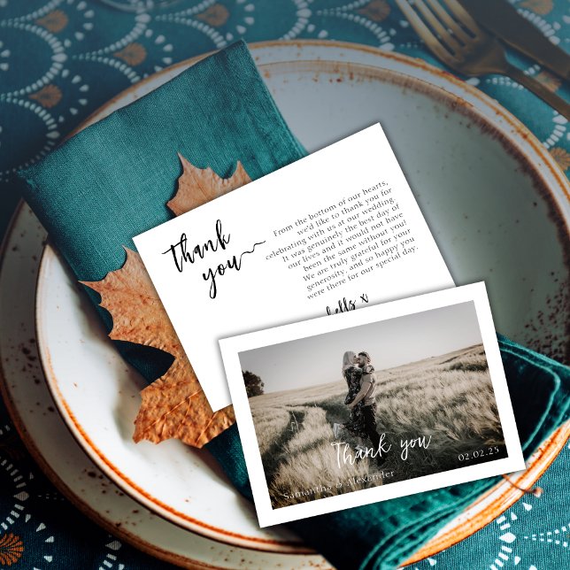 Enkel Elegant Boho Bröllop-fotokort för Tack (Skapare uppladdad)