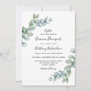 Enkel Elegant Boho Eucalyptus Greenery Bröllop Inbjudningar