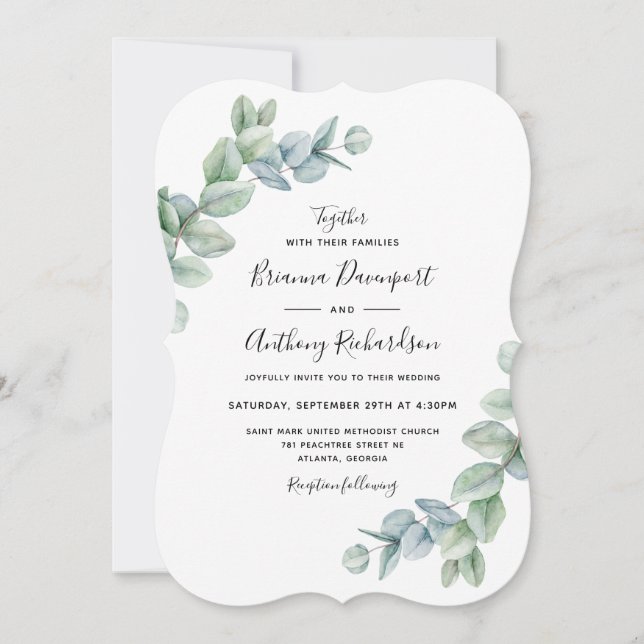 Enkel Elegant Boho Eucalyptus Greenery Bröllop Inbjudningar (Framsida)