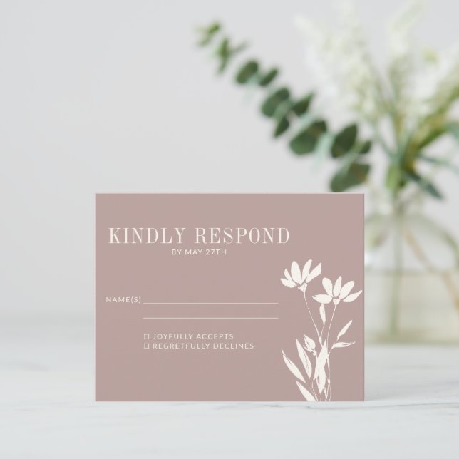 Enkel Elegant Botanical Dusty Mauve Ivory Bröllop OSA Kort (Stående Fram)