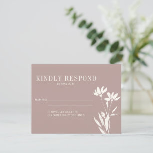 Enkel Elegant Botanical Dusty Mauve Ivory Bröllop OSA Kort