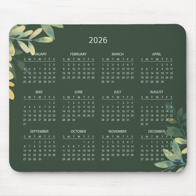 Enkel Elegant Botanisk 2026 Kalender | Musmattor (Framsidan)
