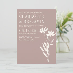 Enkel Elegant Botanisk Dammig Mauve Elfenbensvit B Inbjudningar