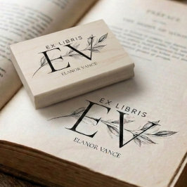 Enkel Elegant Botanisk Ex Libris Initialer Namn Stämpel