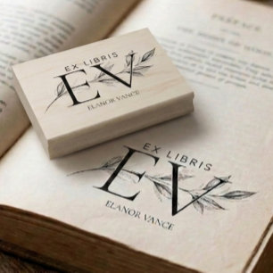 Enkel Elegant Botanisk Ex Libris Initialer Namn Stämpel