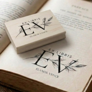 Enkel Elegant Botanisk Ex Libris Initialer Namn Stämpel