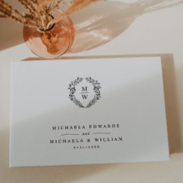 Enkel Elegant Botanisk Krans Monogram Bröllop Gästböcker